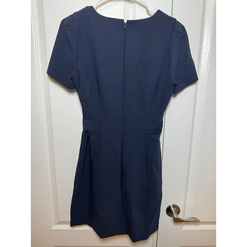 Club Monaco Navy Blue Square Neck Belted Mini Dress Size 6 Short Sleeve